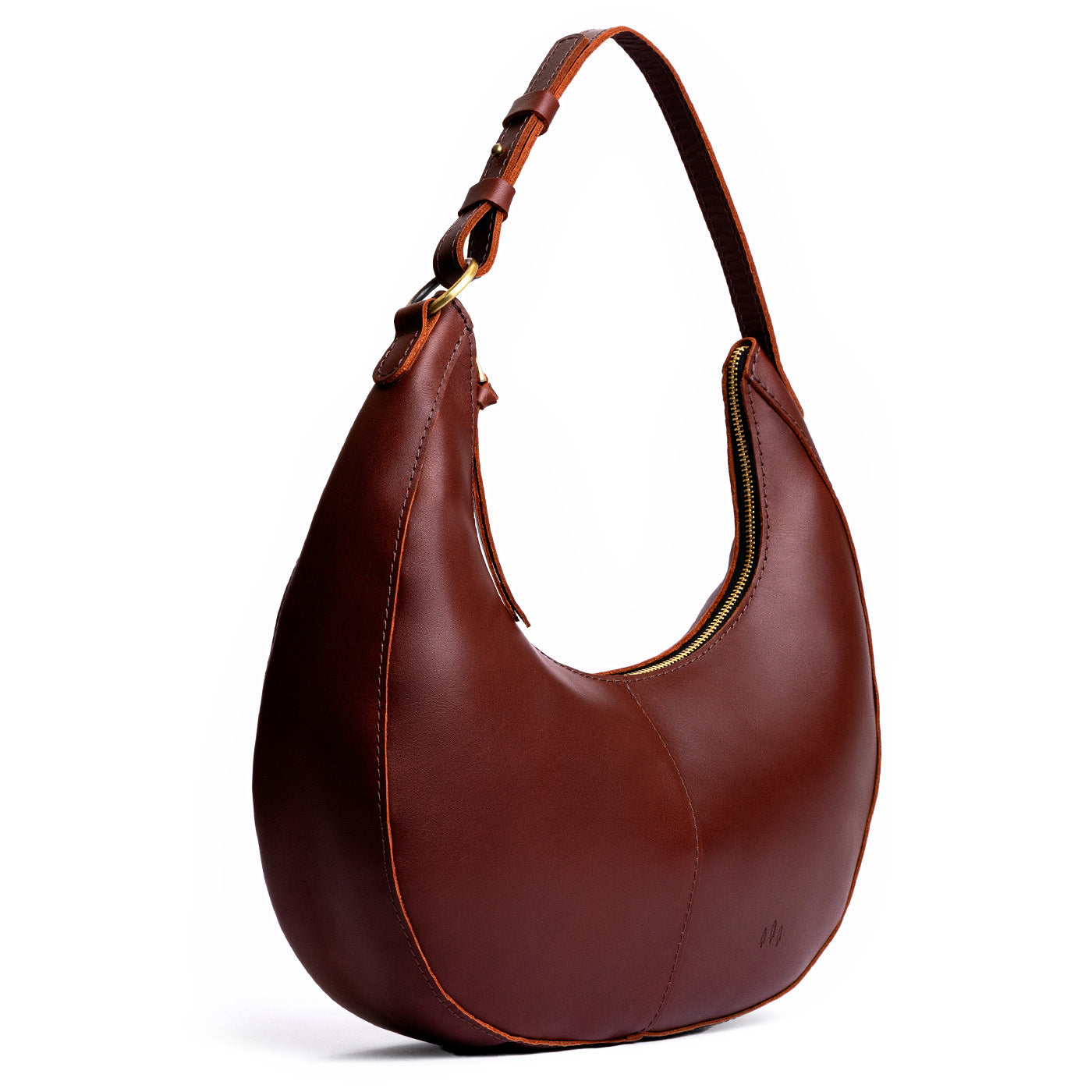 Cognac*Large  | Large crescent shaped shoulder bag with zipper closure and adjustable strap