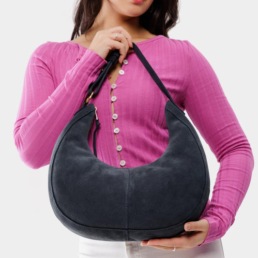 Peppercorn*Large | Crescent shaped shoulder bag with zipper closure and adjustable strap