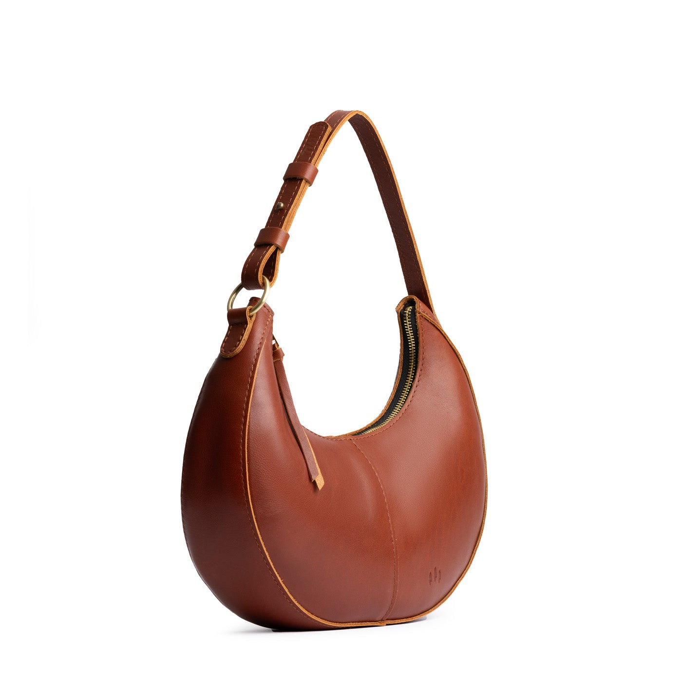 Chestnut*Classic | Crescent shaped shoulder bag with zipper closure and adjustable strap