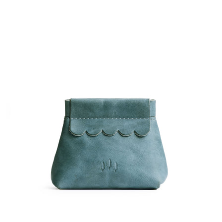 Aqua | Leather coin pouch with scalloped edge and three Portland leather tree emblems