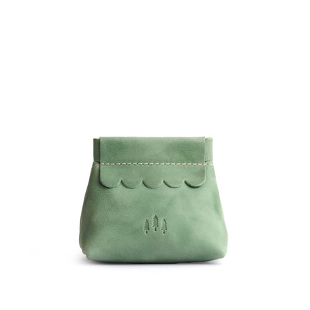 Cucumber | Leather coin pouch with scalloped edge and three Portland leather tree emblems