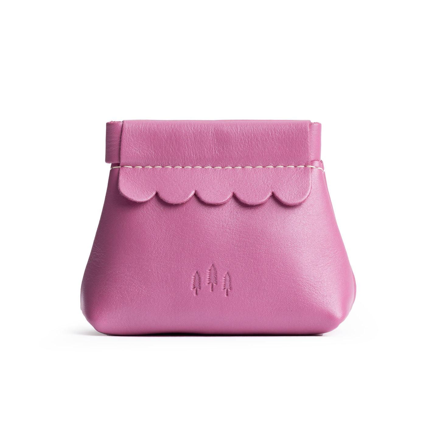 Lip Gloss | Leather coin pouch with scalloped edge and three Portland leather tree emblems