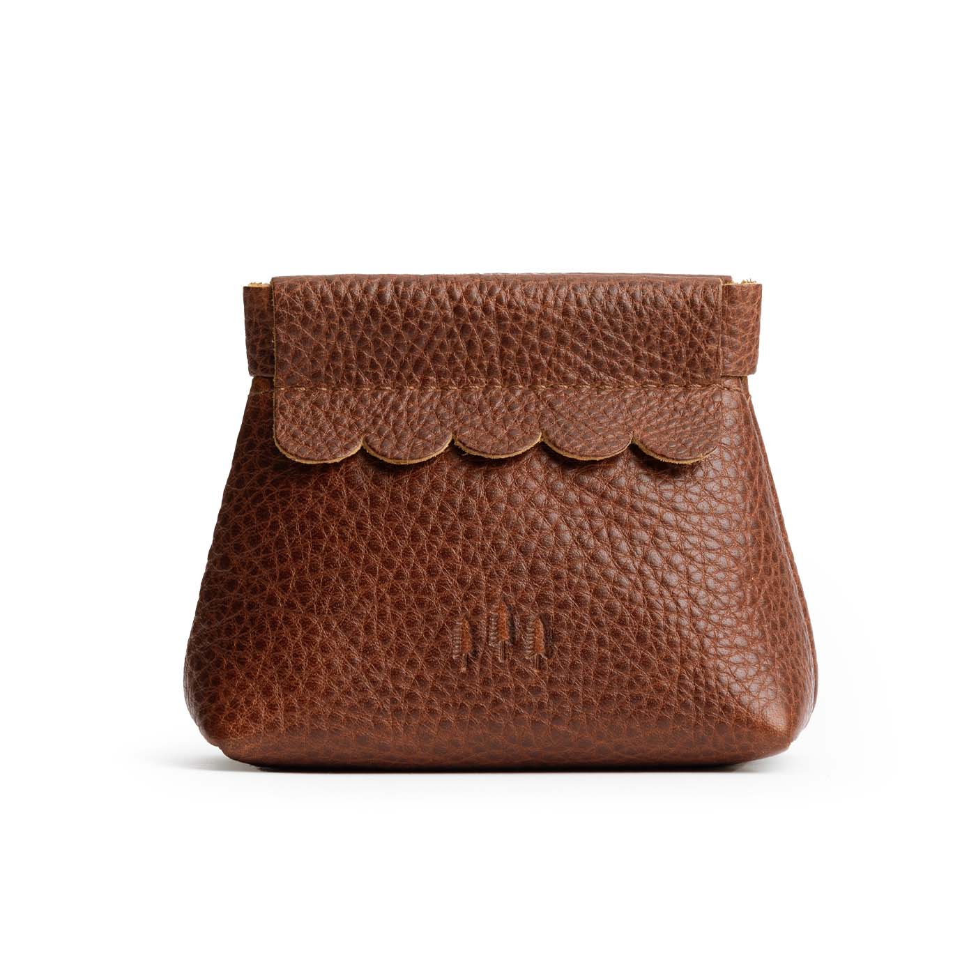 Nutmeg | Leather coin pouch with scalloped edge and three Portland leather tree emblems