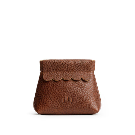 Nutmeg | Leather coin pouch with scalloped edge and three Portland leather tree emblems