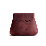 Merlot | Leather coin pouch with scalloped edge and three Portland leather tree emblems