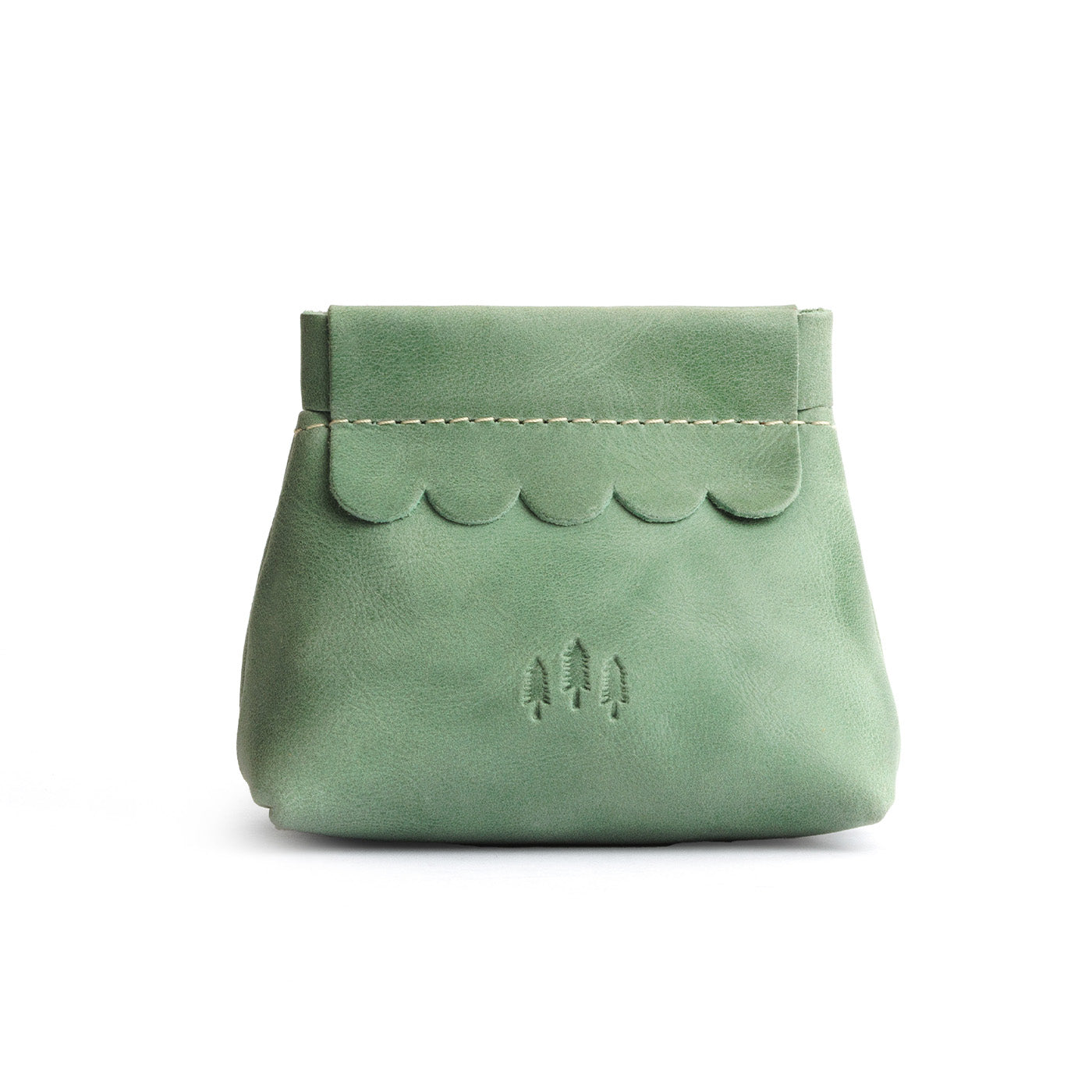 Cucumber | Leather coin pouch with scalloped edge and three Portland leather tree emblems