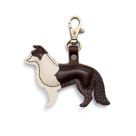 Coldbrew | Leather border collie shaped keychain with metal lobster clasp