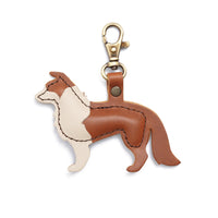 Honey | Leather border collie shaped keychain with metal lobster clasp