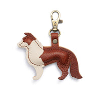 Nutmeg | Leather border collie shaped keychain with metal lobster clasp