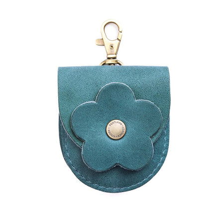 Aqua | U shaped pouch with leather flower applique