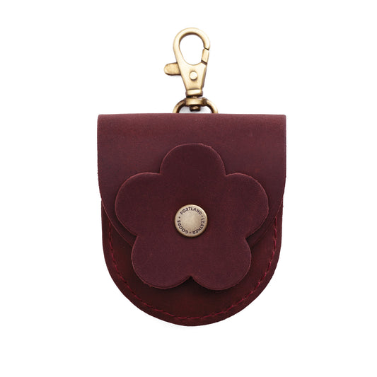 Merlot | U shaped pouch with leather flower applique