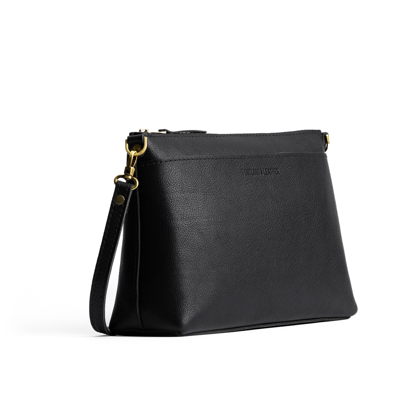 Pebbled--black | Midsize zip top crossbody bag with detachable strap