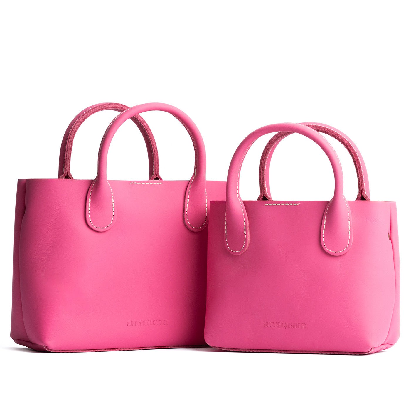 Margot | Side by side of both tote purses with structured leather handles and crossbody strap