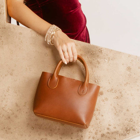 Honey*Small | Petite tote purse with structured leather handles and crossbody strap