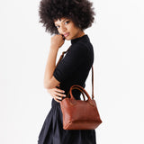 Nutmeg Small | Petite tote purse with structured leather handles and crossbody strap