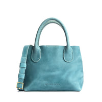  Aqua | Petite tote purse with structured leather handles and crossbody strap