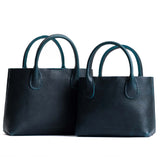 Boreal | Side by side of both tote purses with structured leather handles and crossbody strap