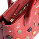 Folklore Ruby ANY Zipper | Petite tote purse with embroidered flower design, structured leather handles, and crossbody strap