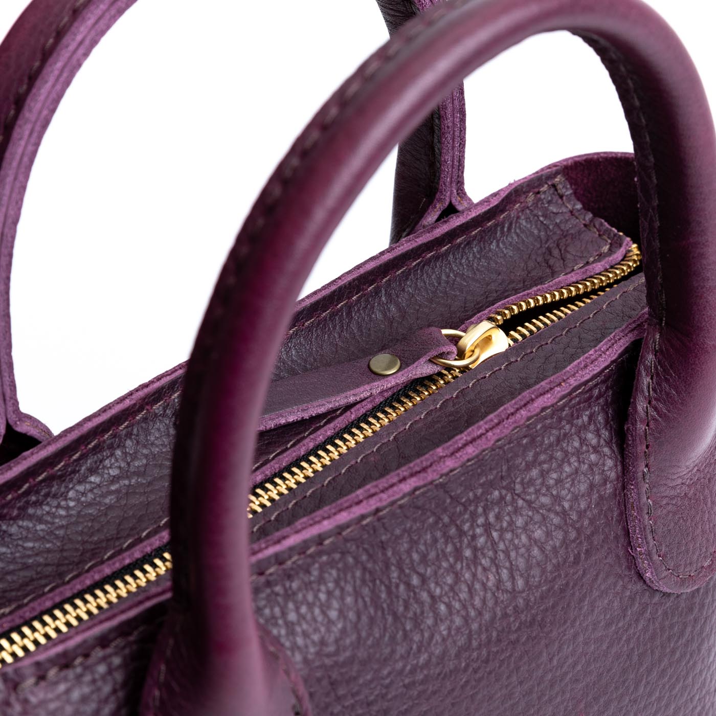 Plum*Zipper  | Mid-size tote purse with  structured leather handles and crossbody strap