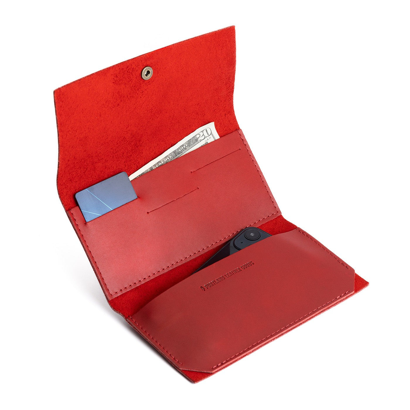 Ruby | Leather wallet with snap closure open