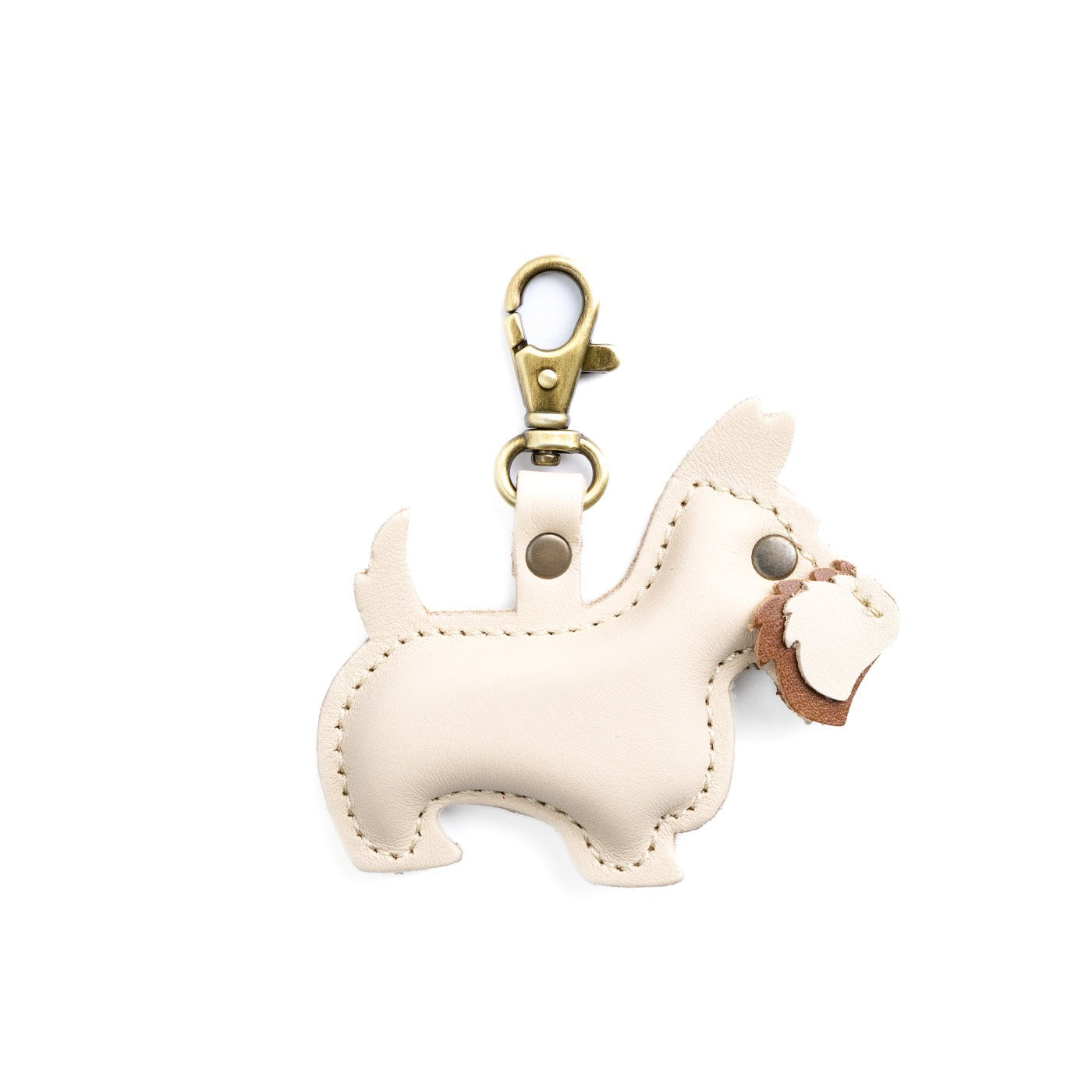 Bone | Handmade leather terrier-shaped keychain with swivel lobster clasp