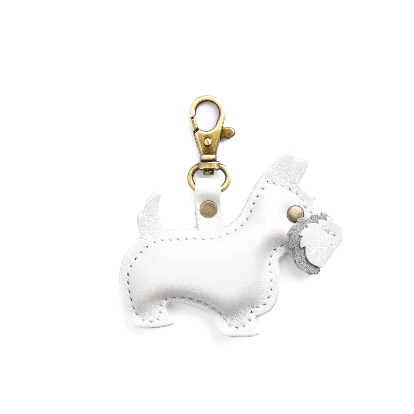 Pearl | Handmade leather terrier-shaped keychain with swivel lobster clasp