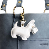 Pearl | Handmade leather terrier-shaped keychain with swivel lobster clasp