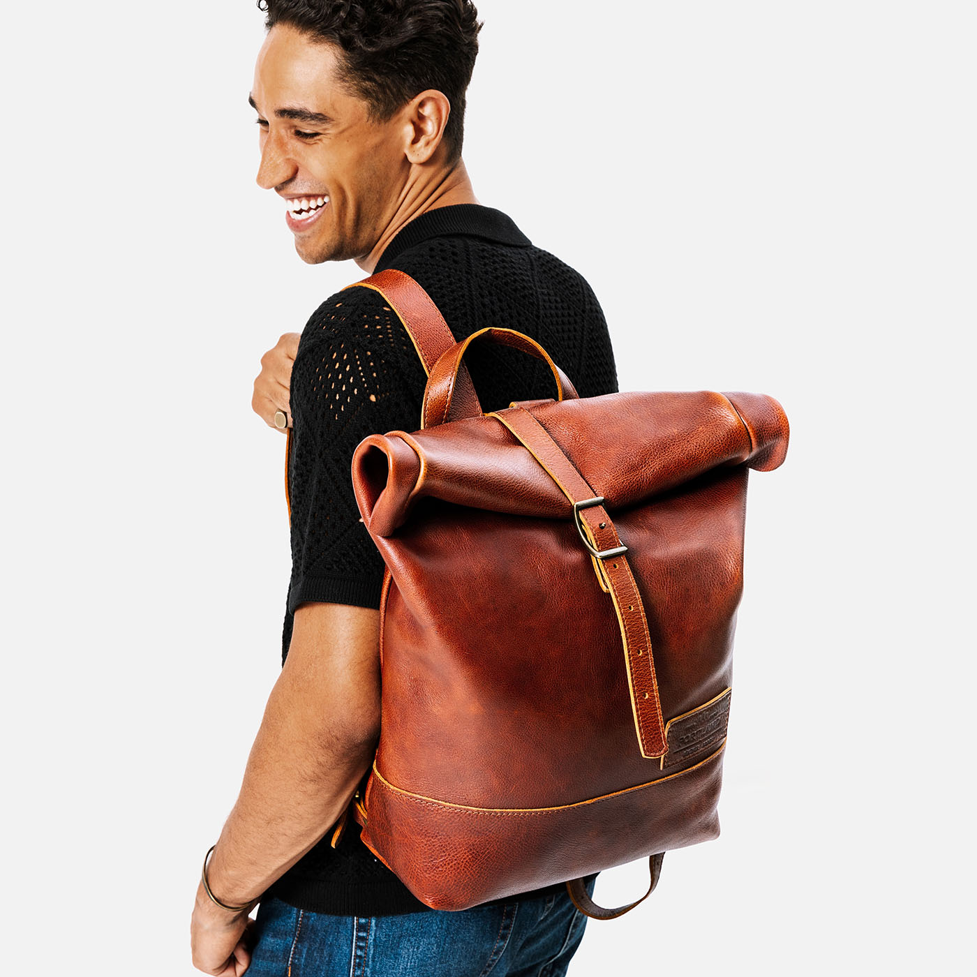 Leather Rolltop Backpack