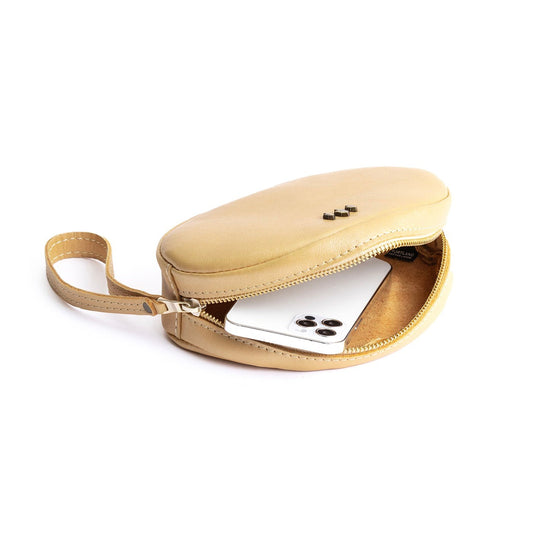 Champagne*Large | Oval shaped pouch with zipper and wristlet strap