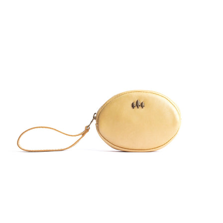 Champagne*Small | Oval shaped pouch with zipper and wristlet strap