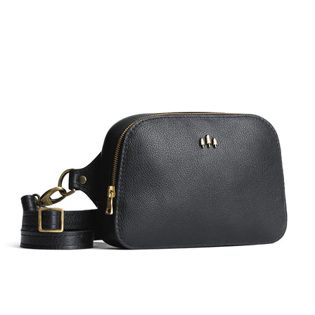 Pebbled--black | Rectangular sling bag with zipper and tree logo