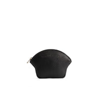 Pebbled--black*Small | Seashell shaped leather makeup bag with curved top zipper and flat bottom