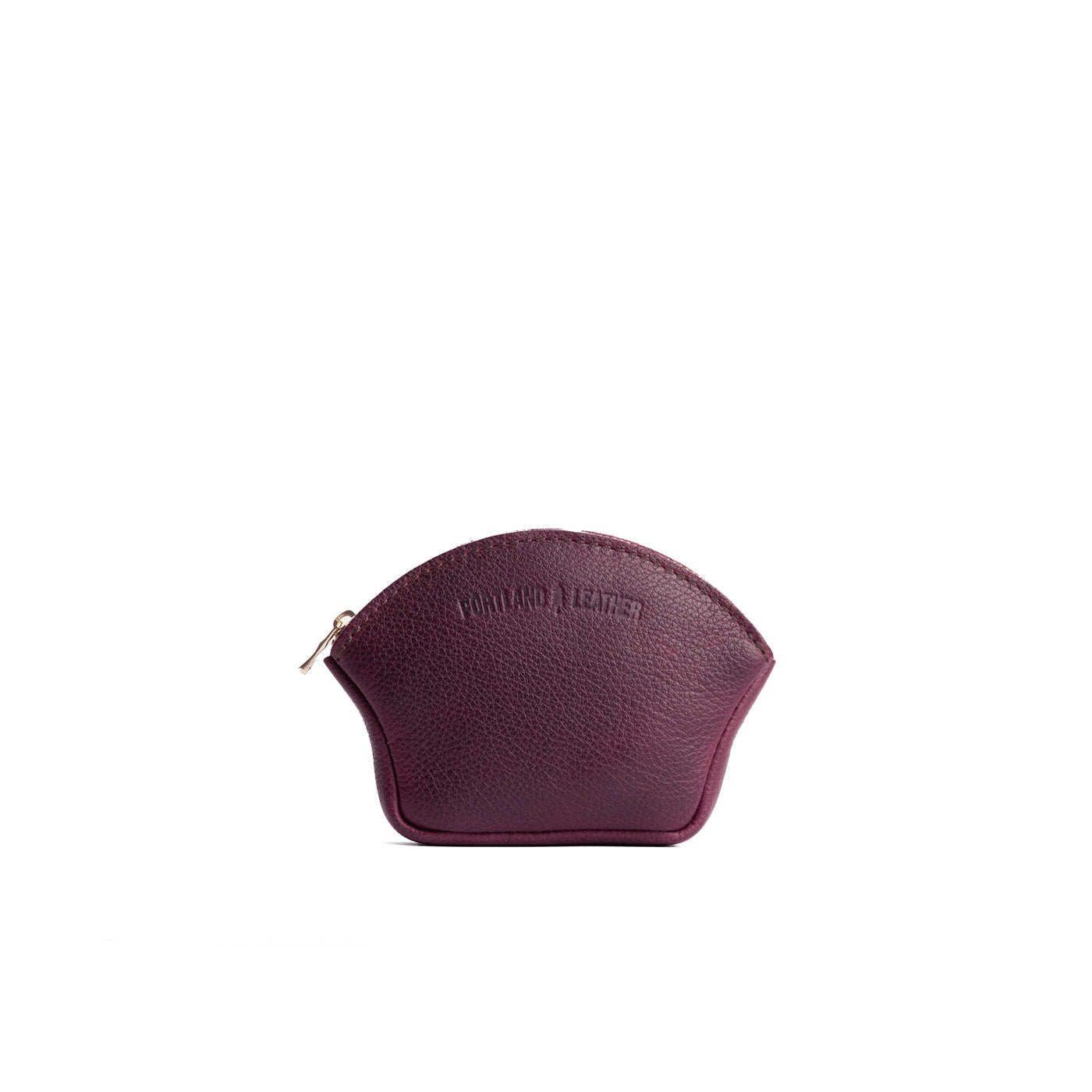 Plum*Small | Seashell shaped leather makeup bag with curved top zipper and flat bottom