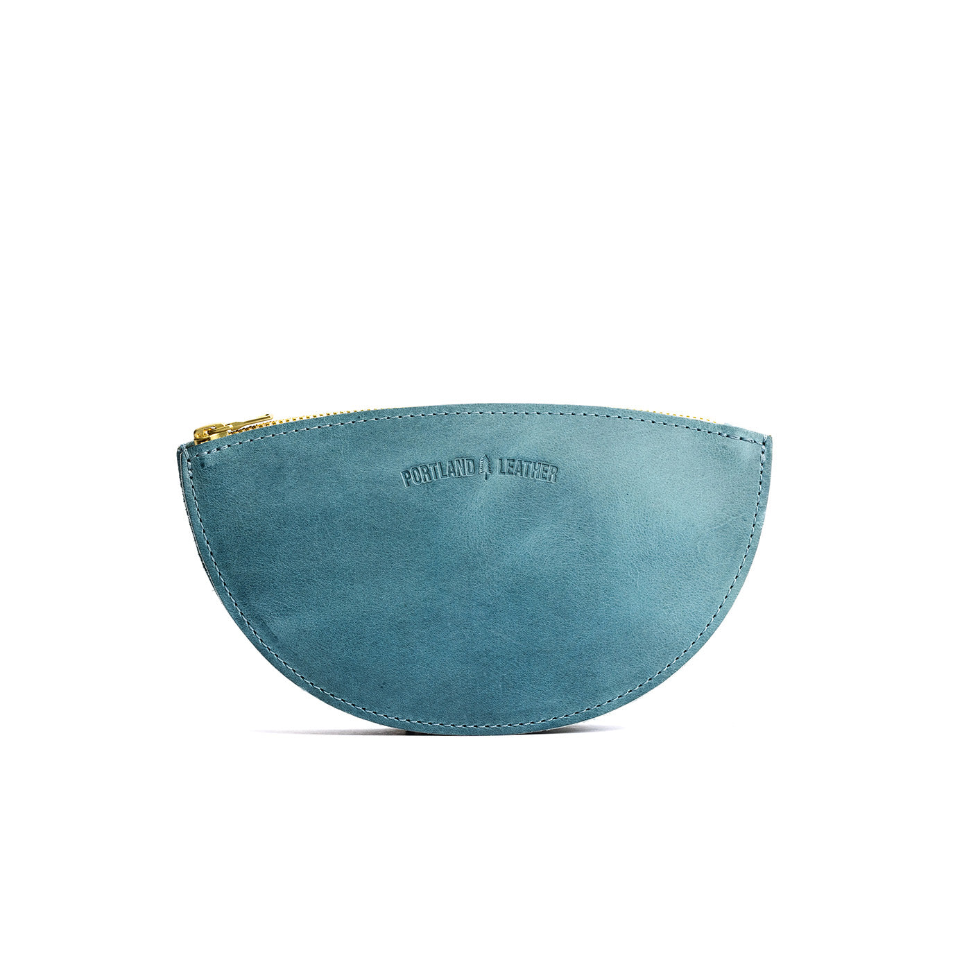 Aqua*Large | Half circle shaped leather zip pouch