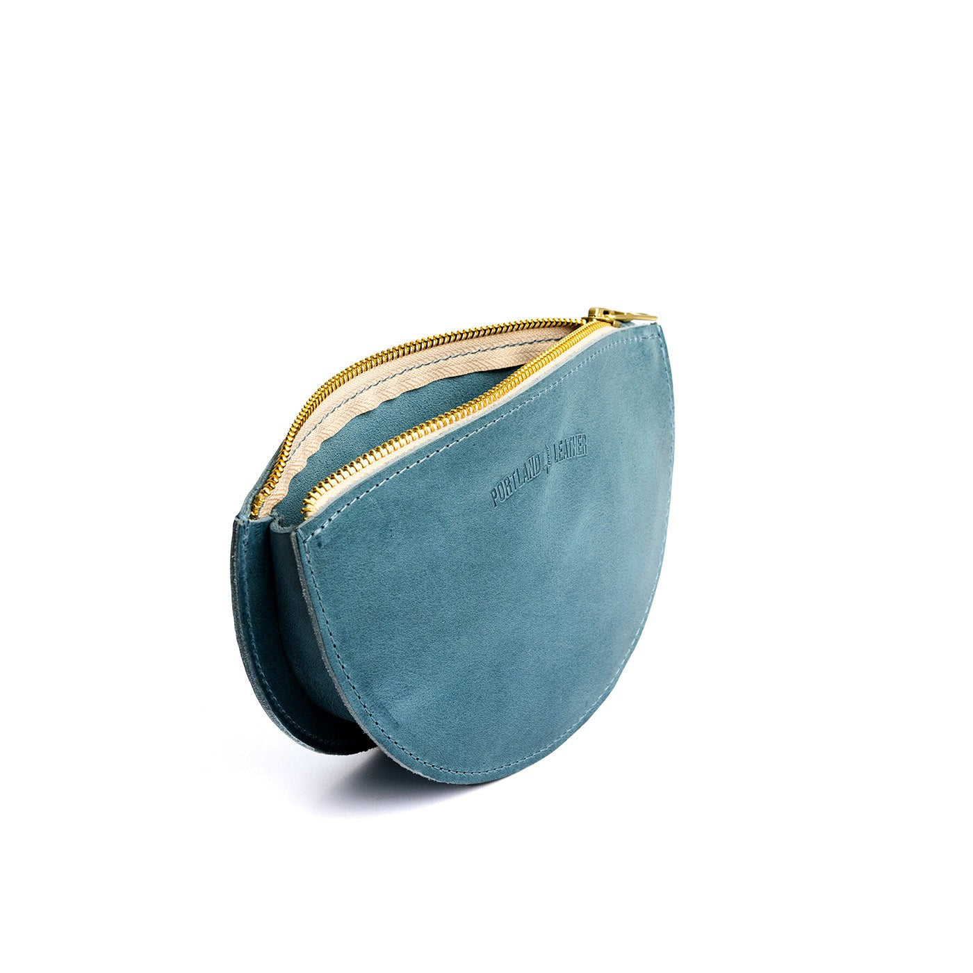 Aqua*Large | Half circle shaped leather zip pouch