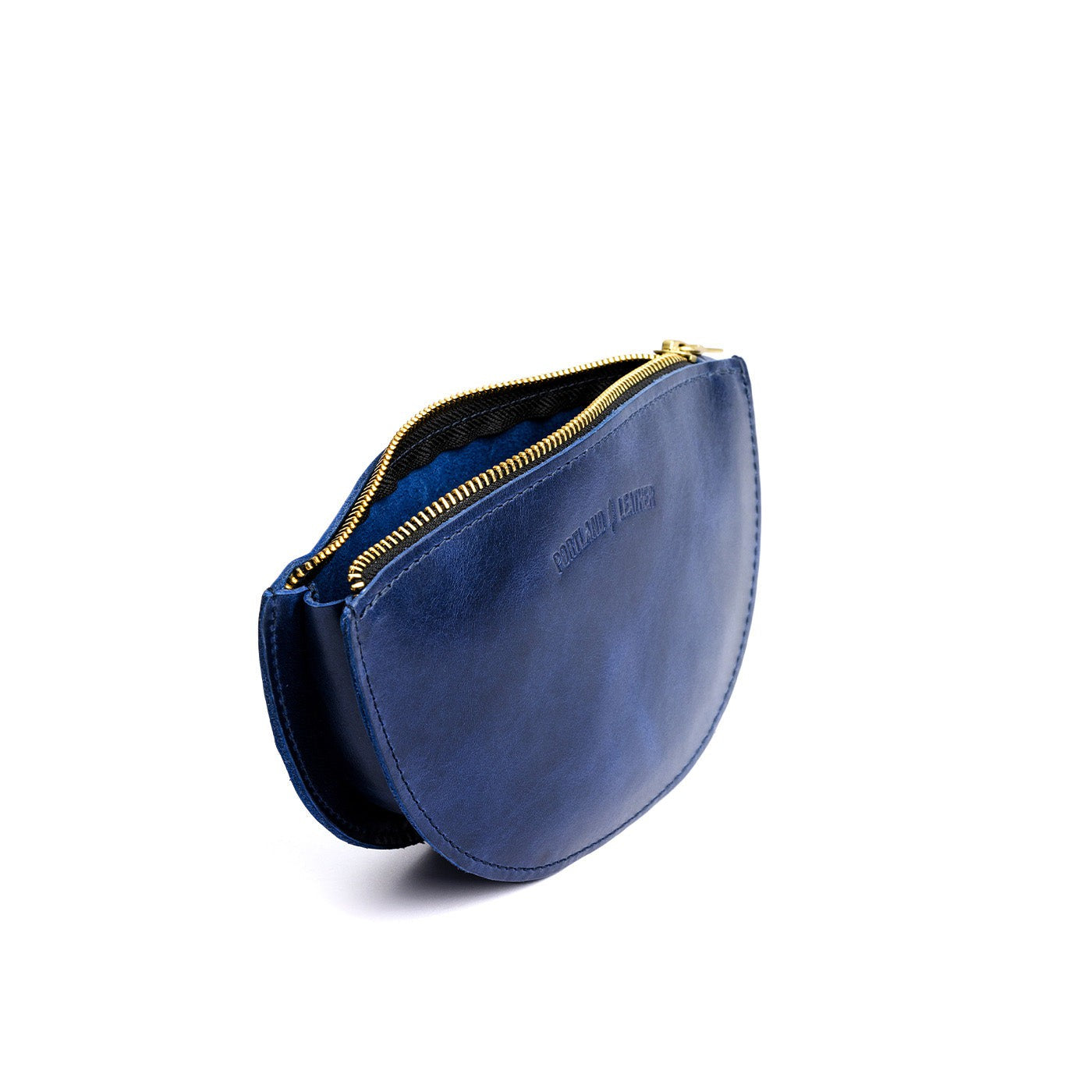 Cowboy Blue*Large | Half circle shaped leather zip pouch