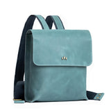 Aqua | Rectangular backpack with leather lined nylon straps and magnetic flap closure