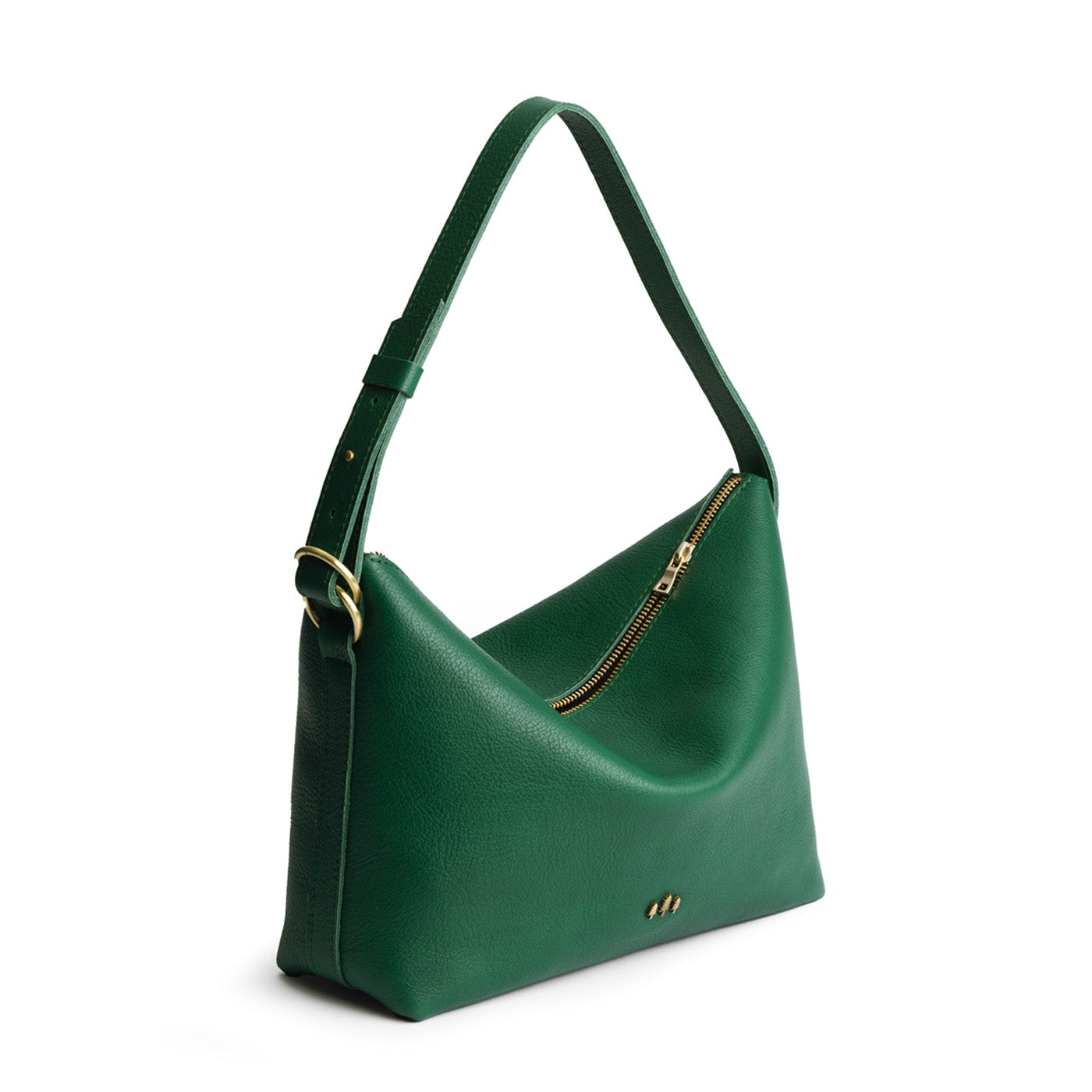 Bacalar*Large | Medium sized slouchy leather shoulder bag with zipper opening and three metal tree emblems