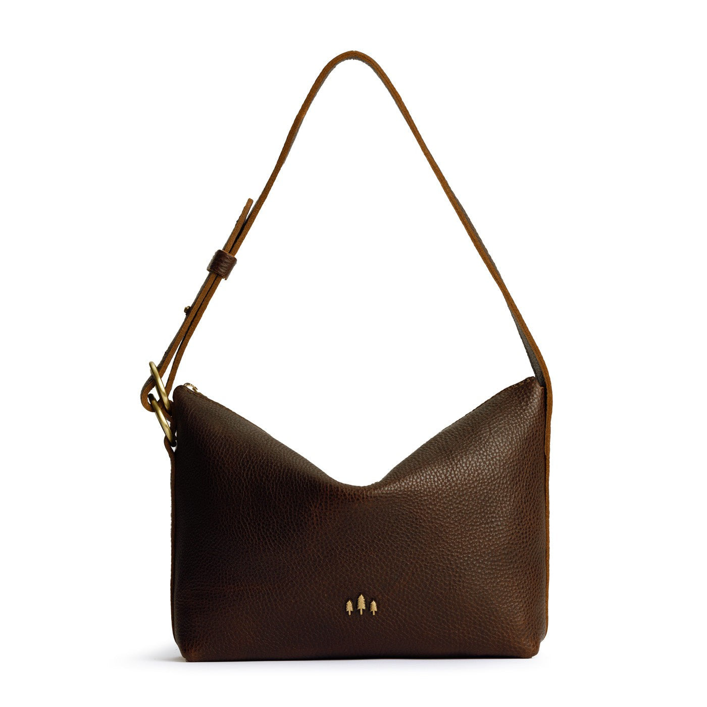 Coldbrew*Small | Petite slouchy leather shoulder bag with zipper opening and three metal tree emblems