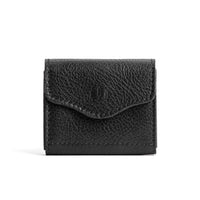 Pebbled--black | Compact leather wallet with snap closure and three trees debossed