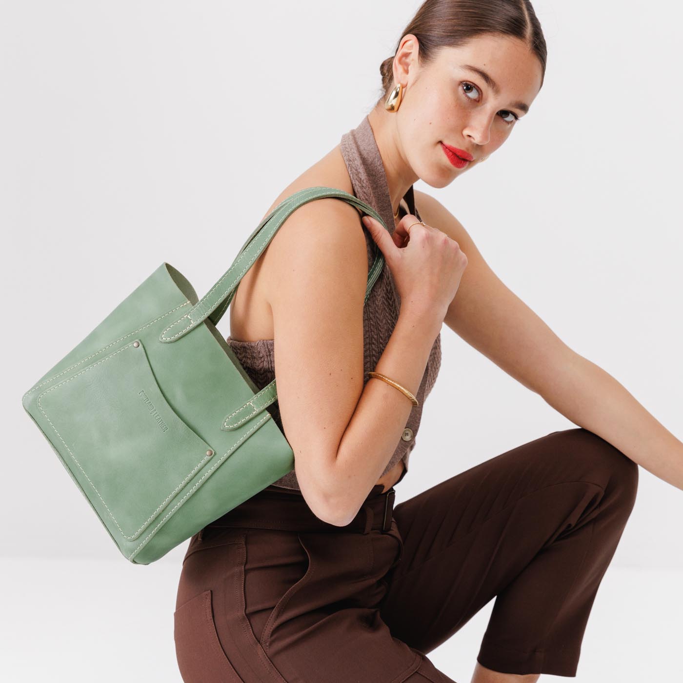 Cucumber*Small | Slim tote bag with dual shoulder straps and interior and exterior pockets