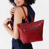 Chili Red Small | Small square slim leather tote backpack