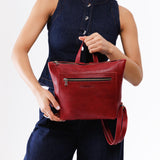 Chili Red Small | Small square slim leather tote backpack