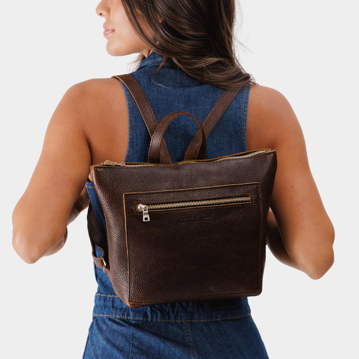 Coldbrew*Small | Small square slim leather tote backpack