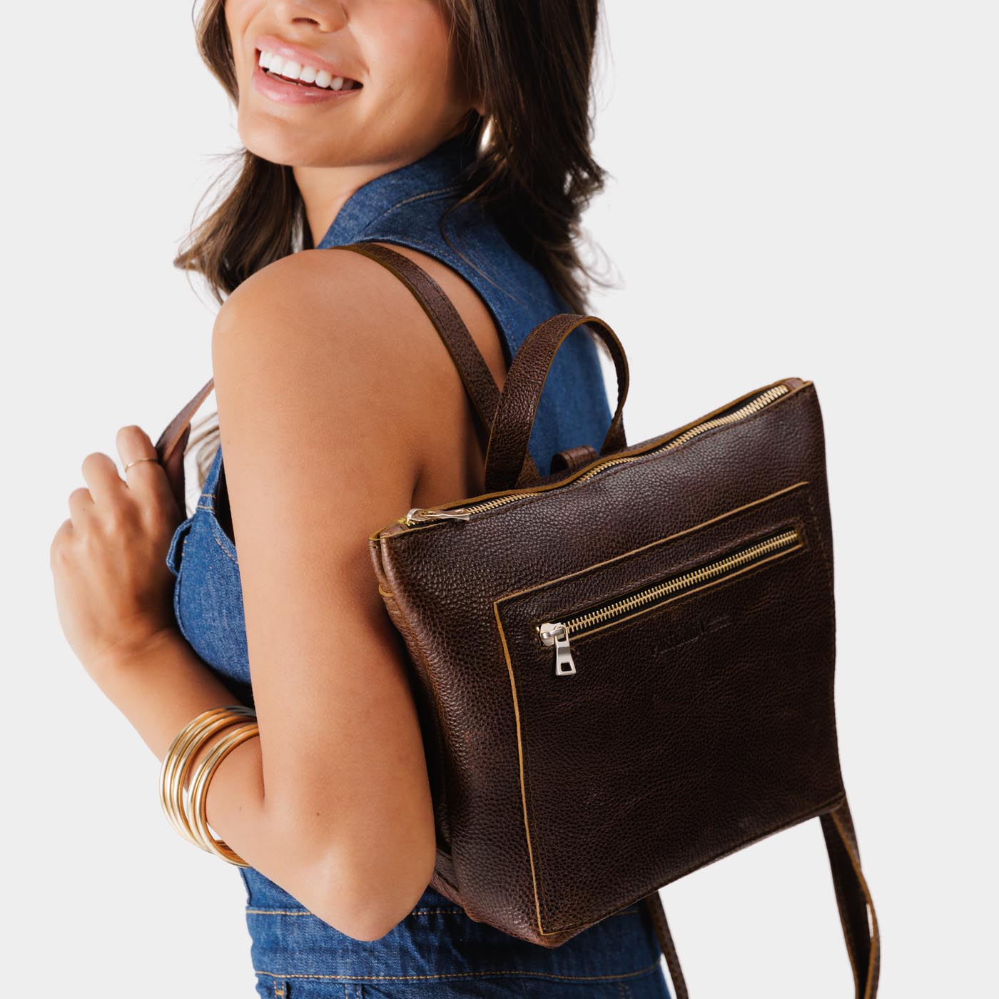 Coldbrew*Small | Small square slim leather tote backpack