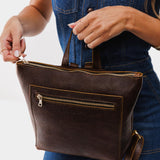 Coldbrew Small | Small square slim leather tote backpack