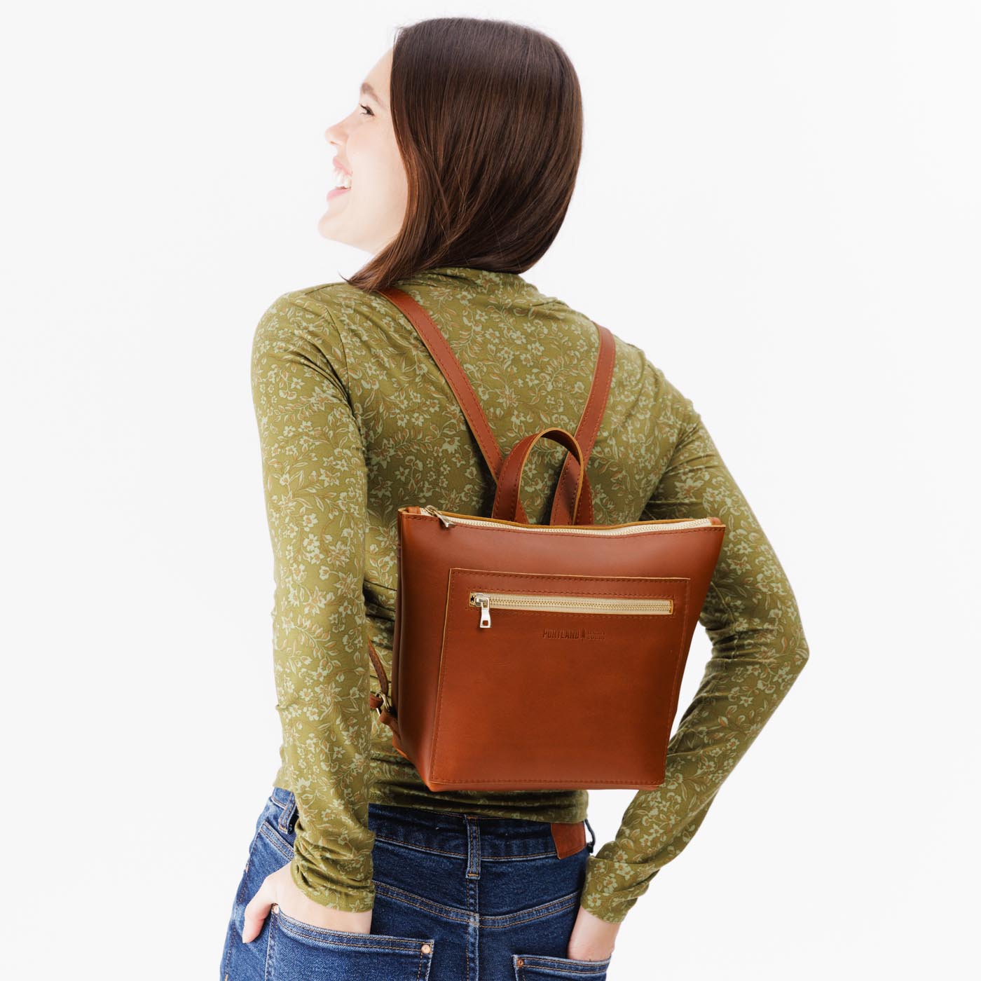 Honey*Small | Small square slim leather tote backpack