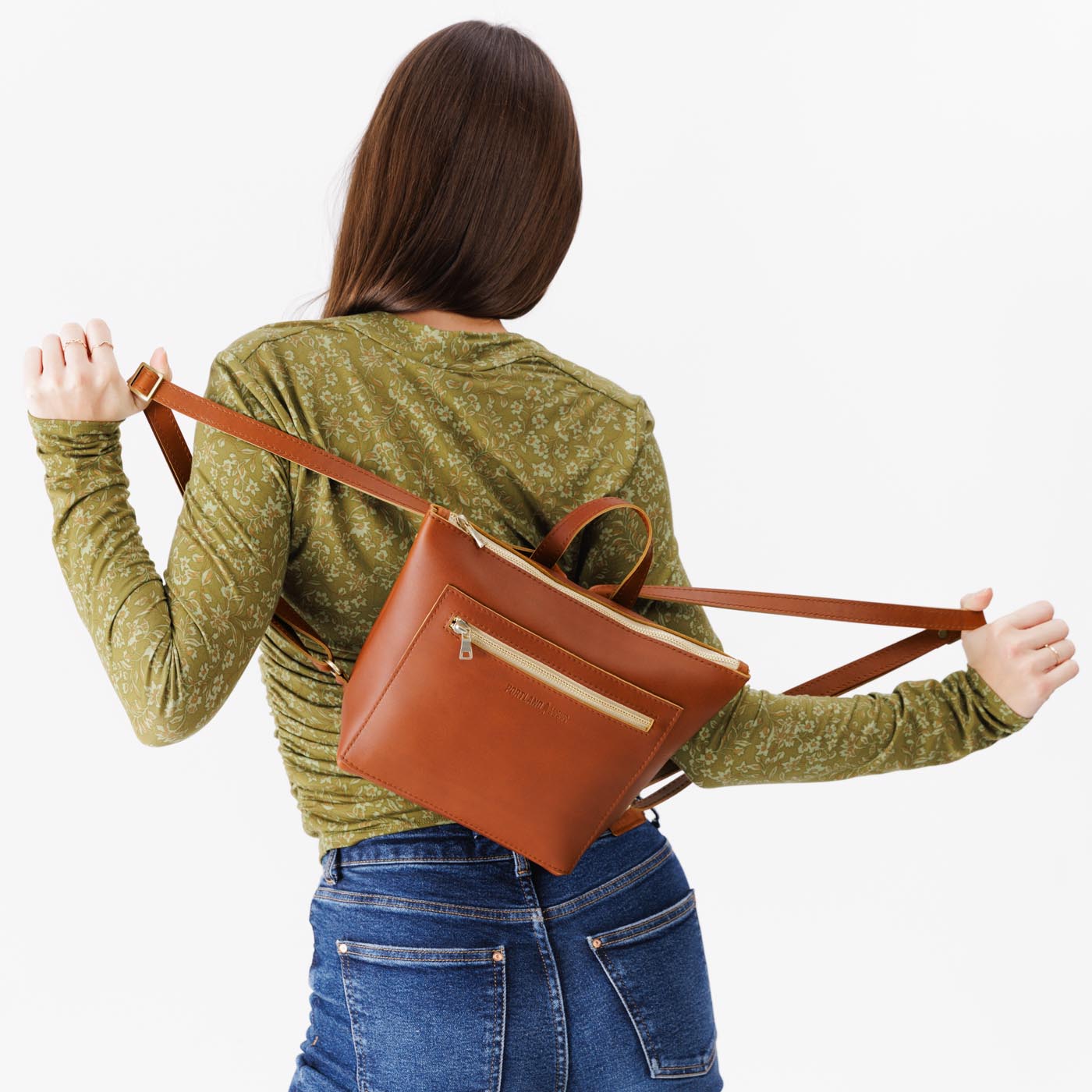 Honey*Small | Small square slim leather tote backpack