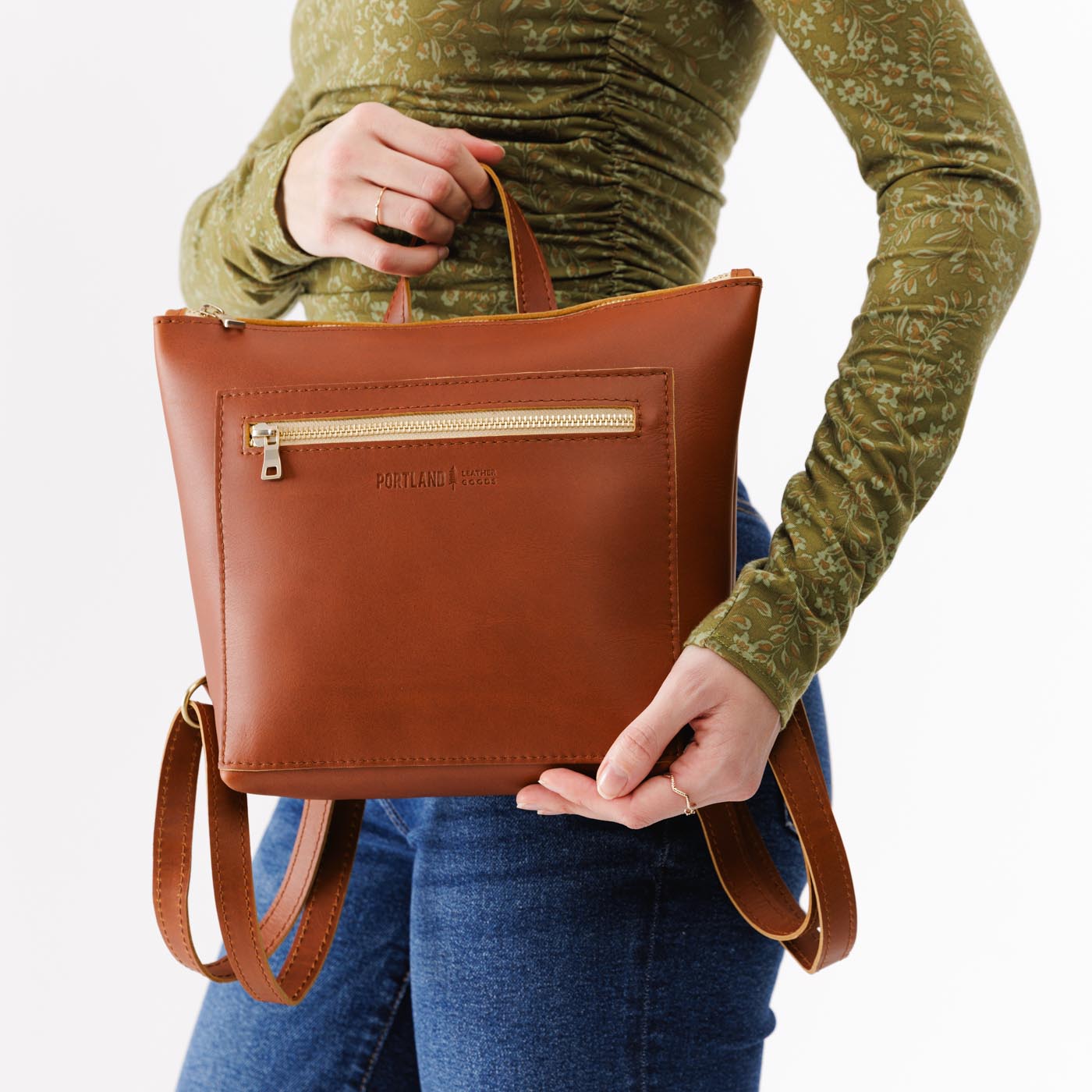 Honey*Small | Small square slim leather tote backpack