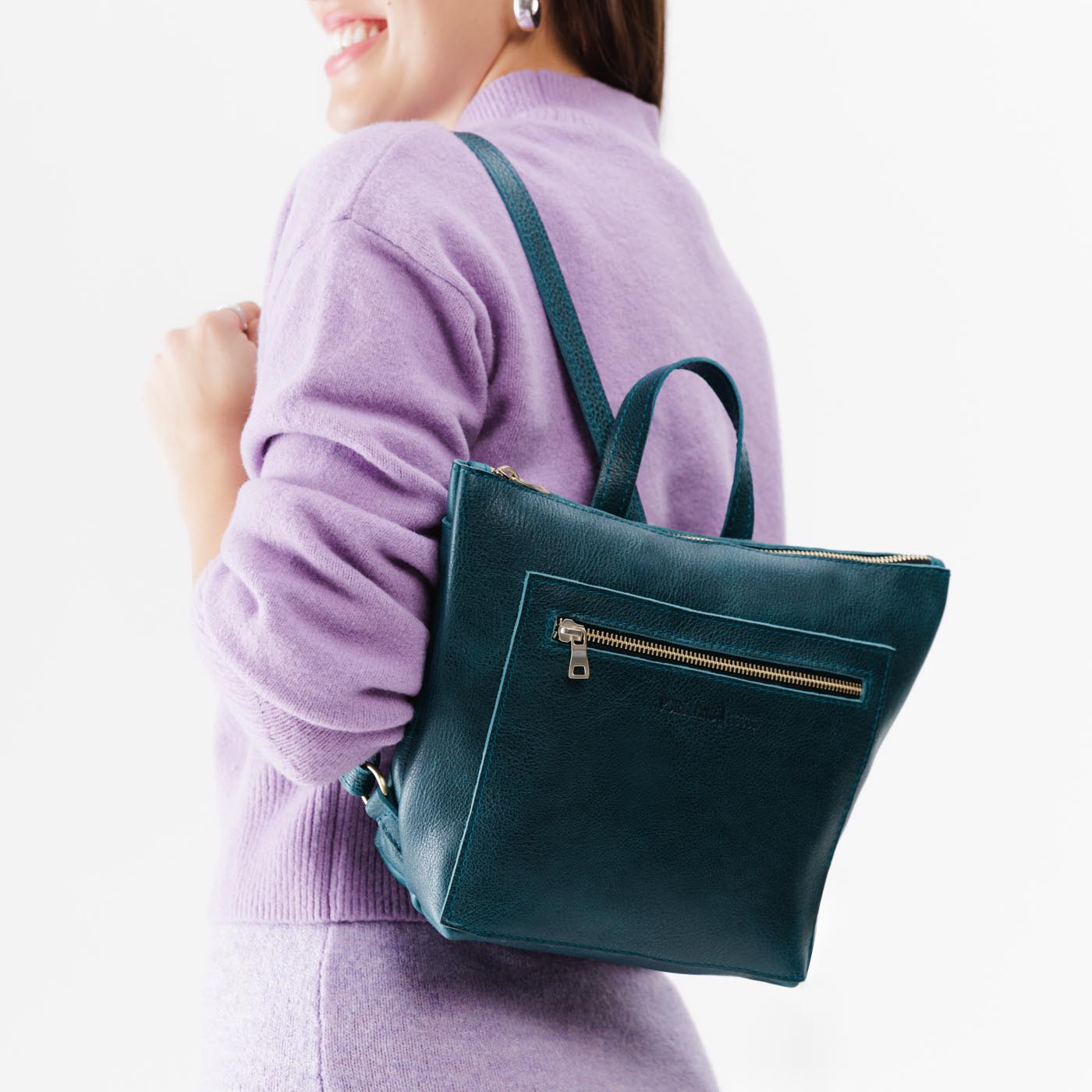 Lagoon*Small | Small square slim leather tote backpack